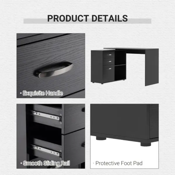 Computer Desk Table Workstation Home Office L Shape Drawer Shelf File Cabinet in Black by HOMCOM