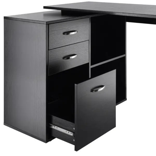 Computer Desk Table Workstation Home Office L Shape Drawer Shelf File Cabinet in Black by HOMCOM