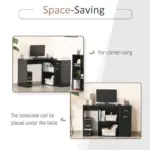 L-Shaped corner computer desk Table Study Table PC Workstation with Storage Shelf Drawer Home Office Black | HOMCOM