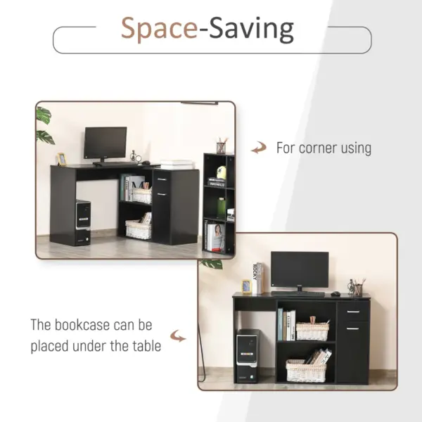 L-Shaped corner computer desk Table Study Table PC Workstation with Storage Shelf Drawer Home Office Black | HOMCOM