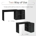 L-Shaped corner computer desk Table Study Table PC Workstation with Storage Shelf Drawer Home Office Black | HOMCOM