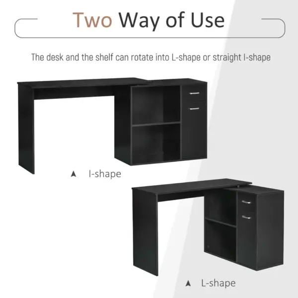 L-Shaped corner computer desk Table Study Table PC Workstation with Storage Shelf Drawer Home Office Black | HOMCOM