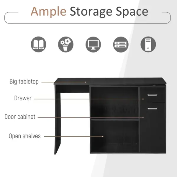 L-Shaped corner computer desk Table Study Table PC Workstation with Storage Shelf Drawer Home Office Black | HOMCOM