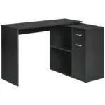 L-Shaped corner computer desk Table Study Table PC Workstation with Storage Shelf Drawer Home Office Black | HOMCOM