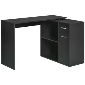 L-Shaped corner computer desk Table Study Table PC Workstation with Storage Shelf Drawer Home Office Black | HOMCOM