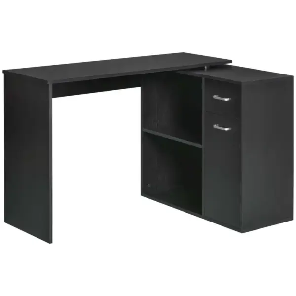 L-Shaped corner computer desk Table Study Table PC Workstation with Storage Shelf Drawer Home Office Black | HOMCOM