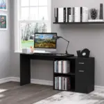 L-Shaped corner computer desk Table Study Table PC Workstation with Storage Shelf Drawer Home Office Black | HOMCOM