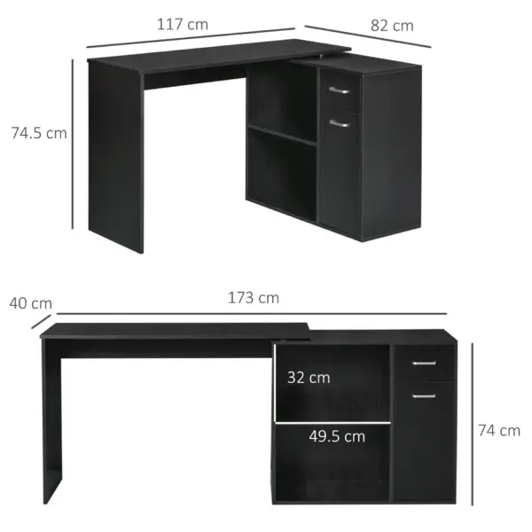 L-Shaped corner computer desk Table Study Table PC Workstation with Storage Shelf Drawer Home Office Black | HOMCOM