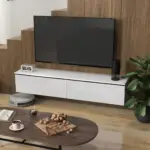 160cm High Gloss Floating TV Unit Stand for TVs up to 70", Wall Mounted TV Cabinet with Storage Cupboards in White by HOMCOM