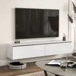 160cm High Gloss Floating TV Unit Stand for TVs up to 70", Wall Mounted TV Cabinet with Storage Cupboards in White by HOMCOM
