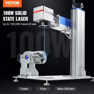 VEVOR Fiber Laser Marking Machine, 100W Compatible with LightBurn, MOPA Color Fiber Laser Engraver, 6.9" x 6.9" Working Area with Rotary Axis, Solid State Laser Machine for Aluminum Steel Jewelry Gold