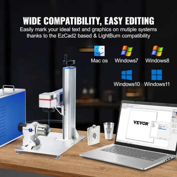 VEVOR Fiber Laser Marking Machine, 100W Compatible with LightBurn, MOPA Color Fiber Laser Engraver, 6.9" x 6.9" Working Area with Rotary Axis, Solid State Laser Machine for Aluminum Steel Jewelry Gold