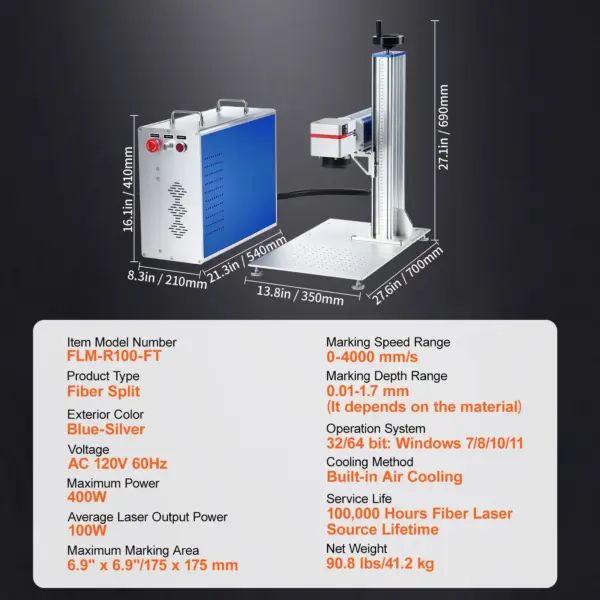 VEVOR Fiber Laser Marking Machine, 100W Compatible with LightBurn, MOPA Color Fiber Laser Engraver, 6.9" x 6.9" Working Area with Rotary Axis, Solid State Laser Machine for Aluminum Steel Jewelry Gold