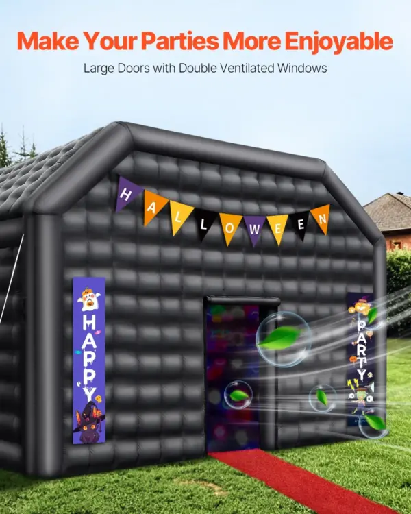 VEVOR Inflatable Nightclub, 29.5 x 19.7 x 13.1 Ft, Blow up Party Tent with 1100W Blower, Large Inflatable Night Club Tent for Adults, Easy Setup Inflatable House Air Cube for Wedding Birthday Black
