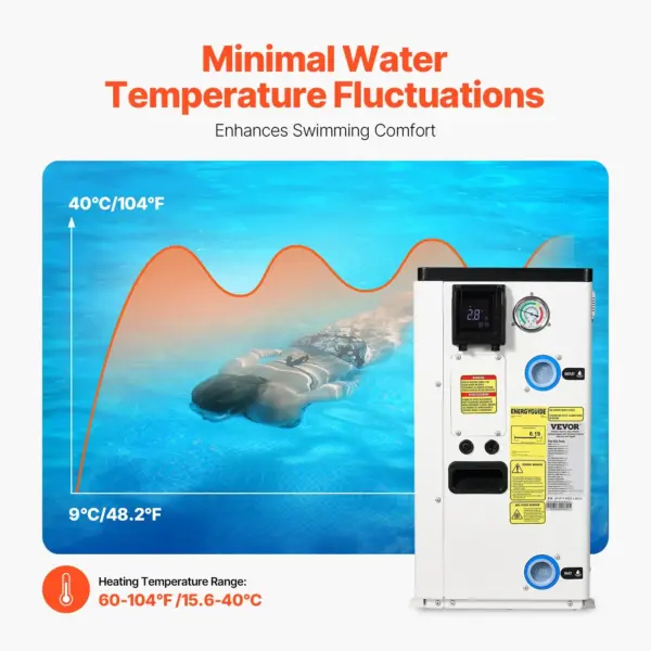 VEVOR Electric Pool Heat Pump, 35830 BTU, Pool Heaters for 6605-13209GAL Above and In Ground Pools, Low Noise, Heating and Cooling Highly Efficient & Energy-Saving Pool Water Heater AC208-230V 60Hz
