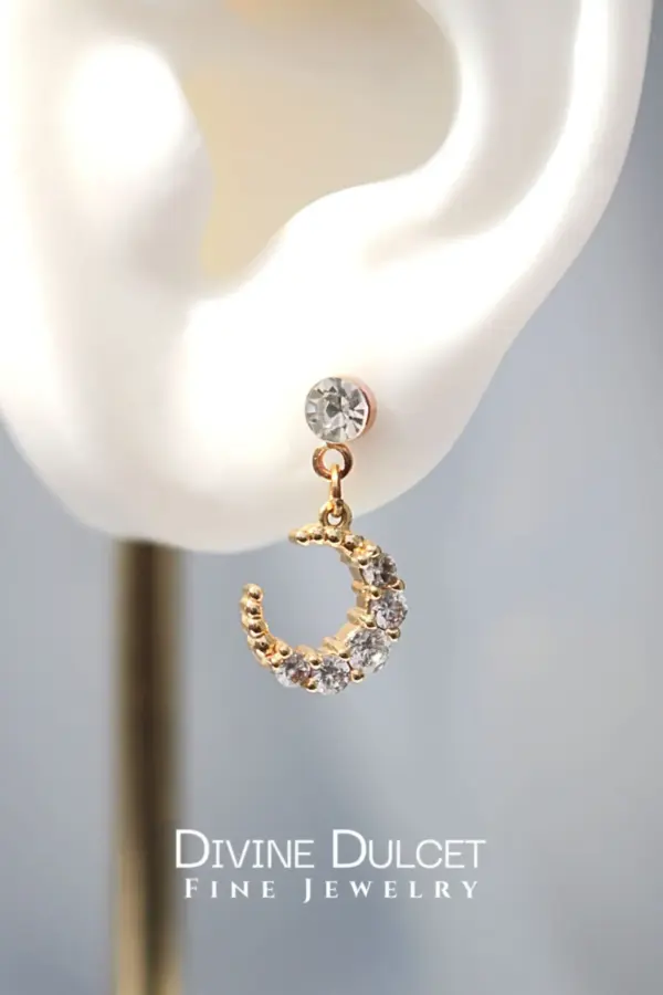 24K Moon CZ Stud Earrings