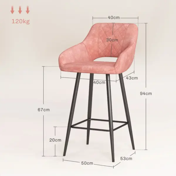 Set of Two Velvet-Feel Bar Stools in Pink | HOMCOM