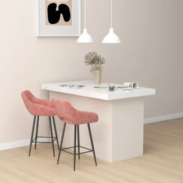 Set of Two Velvet-Feel Bar Stools in Pink | HOMCOM