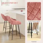 Set of Two Velvet-Feel Bar Stools in Pink | HOMCOM