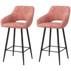 Set of Two Velvet-Feel Bar Stools in Pink | HOMCOM