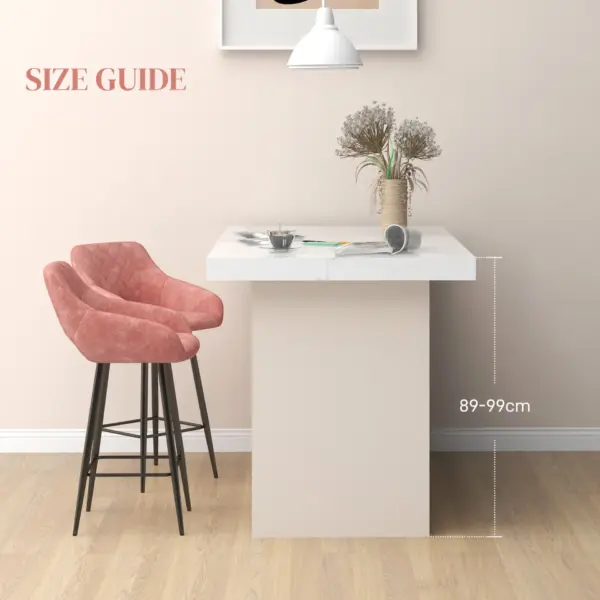 Set of Two Velvet-Feel Bar Stools in Pink | HOMCOM