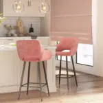 Set of Two Velvet-Feel Bar Stools in Pink | HOMCOM