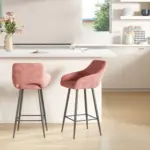 Set of Two Velvet-Feel Bar Stools in Pink | HOMCOM