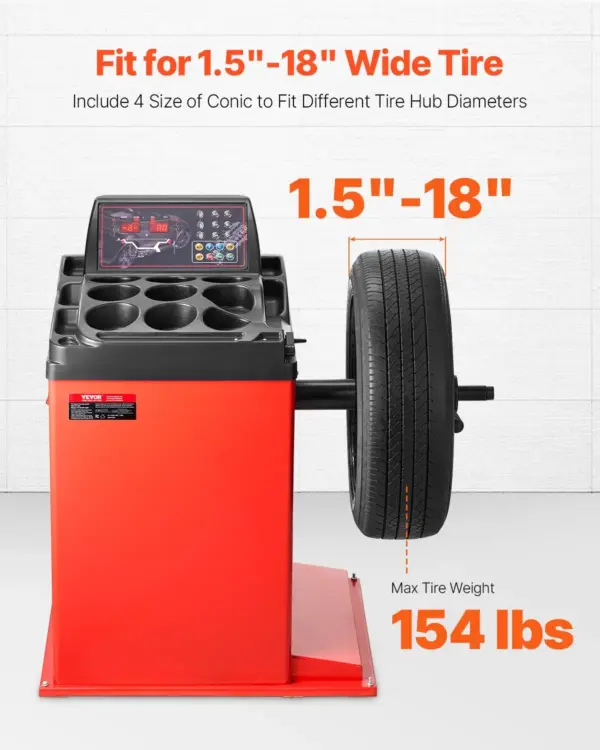 VEVOR Tire Changer Machine, 18" Spindle, Durable Tire Balancer with 4 Size of Conic & 45# Steel, Reinforced Tire Balancer with Complete Measuring Tools & Multi-Compartment, Fit for 1.5"-18" Wide Tire