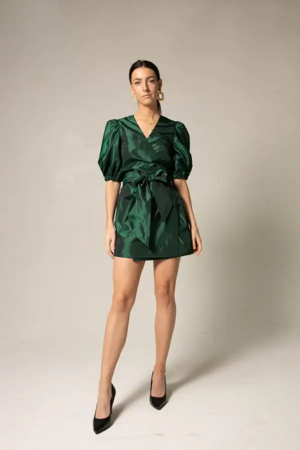 Glimmer Green Wrap Dress Womens Elegant Wrap Dress