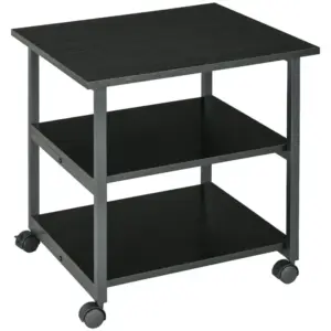 3-Tier Printer Stand with Storage Shelf, Mobile Printer Table on Wheels, 50 x 50 x 52.5cm Rolling Printer Cart for Office, Black | HOMCOM