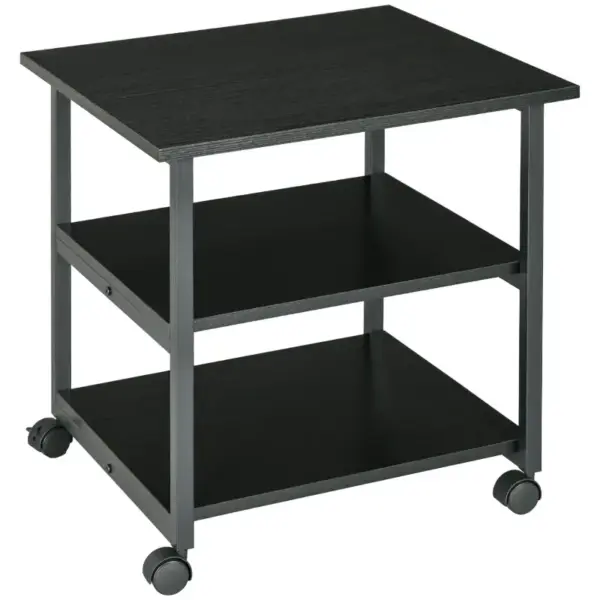 3-Tier Printer Stand with Storage Shelf, Mobile Printer Table on Wheels, 50 x 50 x 52.5cm Rolling Printer Cart for Office, Black | HOMCOM