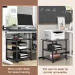 3-Tier Printer Stand with Storage Shelf, Mobile Printer Table on Wheels, 50 x 50 x 52.5cm Rolling Printer Cart for Office, Black | HOMCOM
