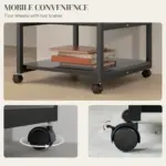 3-Tier Printer Stand with Storage Shelf, Mobile Printer Table on Wheels, 50 x 50 x 52.5cm Rolling Printer Cart for Office, Black | HOMCOM