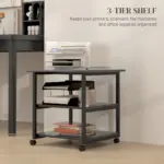 3-Tier Printer Stand with Storage Shelf, Mobile Printer Table on Wheels, 50 x 50 x 52.5cm Rolling Printer Cart for Office, Black | HOMCOM