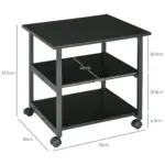 3-Tier Printer Stand with Storage Shelf, Mobile Printer Table on Wheels, 50 x 50 x 52.5cm Rolling Printer Cart for Office, Black | HOMCOM