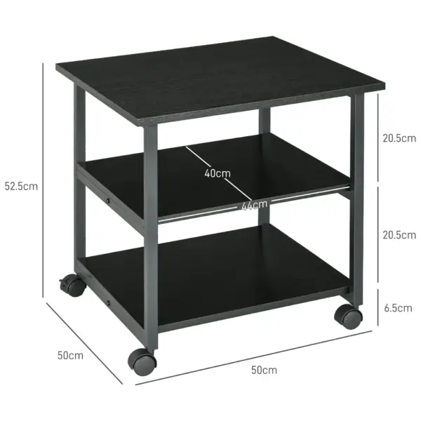 3-Tier Printer Stand with Storage Shelf, Mobile Printer Table on Wheels, 50 x 50 x 52.5cm Rolling Printer Cart for Office, Black | HOMCOM