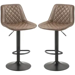 Bar Stools Set of 2, Retro Adjustable Kitchen Stool, Swivel PU Leather Upholstered Bar Chairs w/ Back, Footrest & Steel Base, Brown | HOMCOM