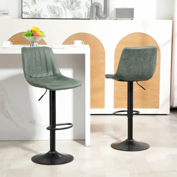 Adjustable Bar Stools Set of 2 Counter Height Barstools Dining Chairs 360 Swivel with Footrest for Home Pub, Green by HOMCOM