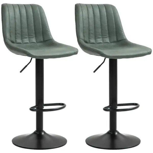 Adjustable Bar Stools Set of 2 Counter Height Barstools Dining Chairs 360 Swivel with Footrest for Home Pub, Green by HOMCOM