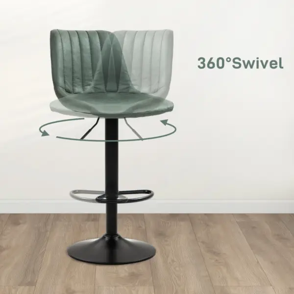 Adjustable Bar Stools Set of 2 Counter Height Barstools Dining Chairs 360 Swivel with Footrest for Home Pub, Green by HOMCOM