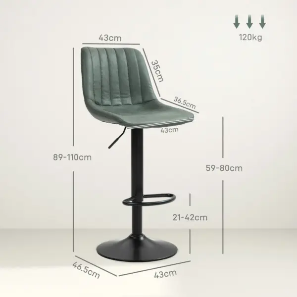 Adjustable Bar Stools Set of 2 Counter Height Barstools Dining Chairs 360 Swivel with Footrest for Home Pub, Green by HOMCOM