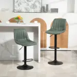 Adjustable Bar Stools Set of 2 Counter Height Barstools Dining Chairs 360 Swivel with Footrest for Home Pub, Green by HOMCOM