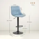 Adjustable Bar Chair Set of 2 Counter Height Bar Stools, Dining Chairs 360 Swivel with Footrest for Home Pub, Blue | HOMCOM