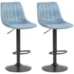 Adjustable Bar Chair Set of 2 Counter Height Bar Stools, Dining Chairs 360 Swivel with Footrest for Home Pub, Blue | HOMCOM