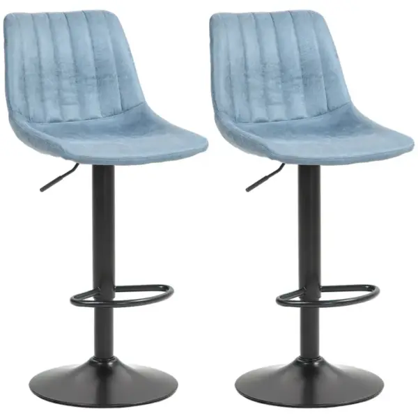 Adjustable Bar Chair Set of 2 Counter Height Bar Stools, Dining Chairs 360 Swivel with Footrest for Home Pub, Blue | HOMCOM
