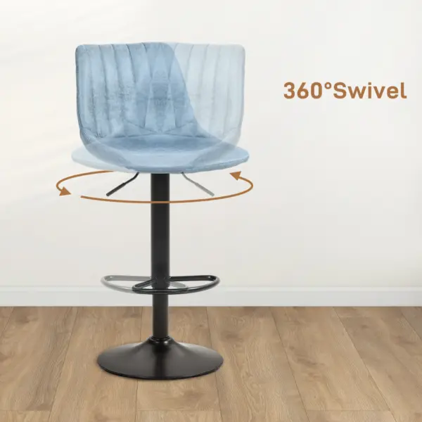 Adjustable Bar Chair Set of 2 Counter Height Bar Stools, Dining Chairs 360 Swivel with Footrest for Home Pub, Blue | HOMCOM