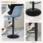 Adjustable Bar Chair Set of 2 Counter Height Bar Stools, Dining Chairs 360 Swivel with Footrest for Home Pub, Blue | HOMCOM