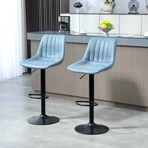 Adjustable Bar Chair Set of 2 Counter Height Bar Stools, Dining Chairs 360 Swivel with Footrest for Home Pub, Blue | HOMCOM