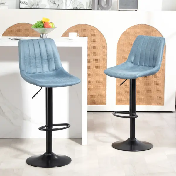 Adjustable Bar Chair Set of 2 Counter Height Bar Stools, Dining Chairs 360 Swivel with Footrest for Home Pub, Blue | HOMCOM