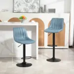 Adjustable Bar Chair Set of 2 Counter Height Bar Stools, Dining Chairs 360 Swivel with Footrest for Home Pub, Blue | HOMCOM